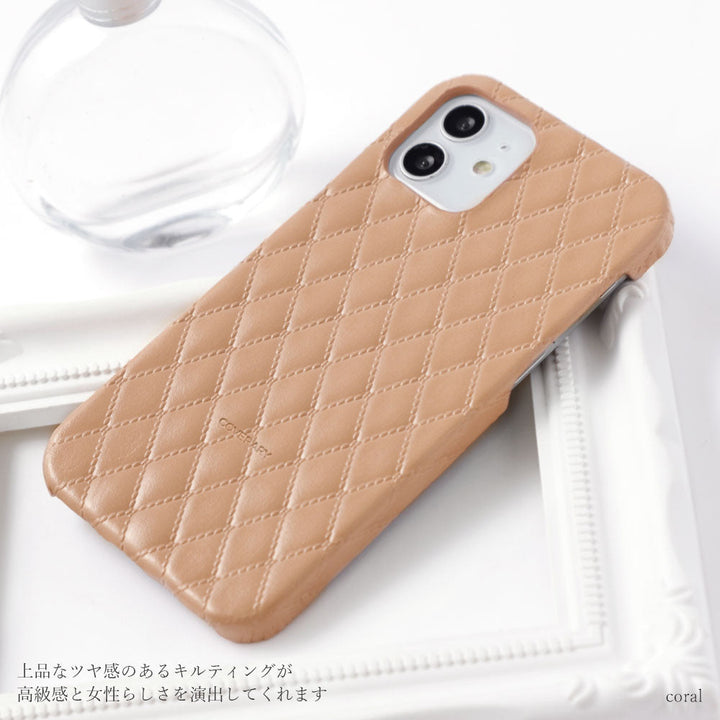 Coque arrière en cuir véritable matelassé pour la série iPhone