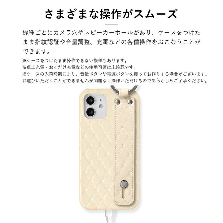 Genuine leather quilted leather stone decoration with hand belt back case for iPhone series