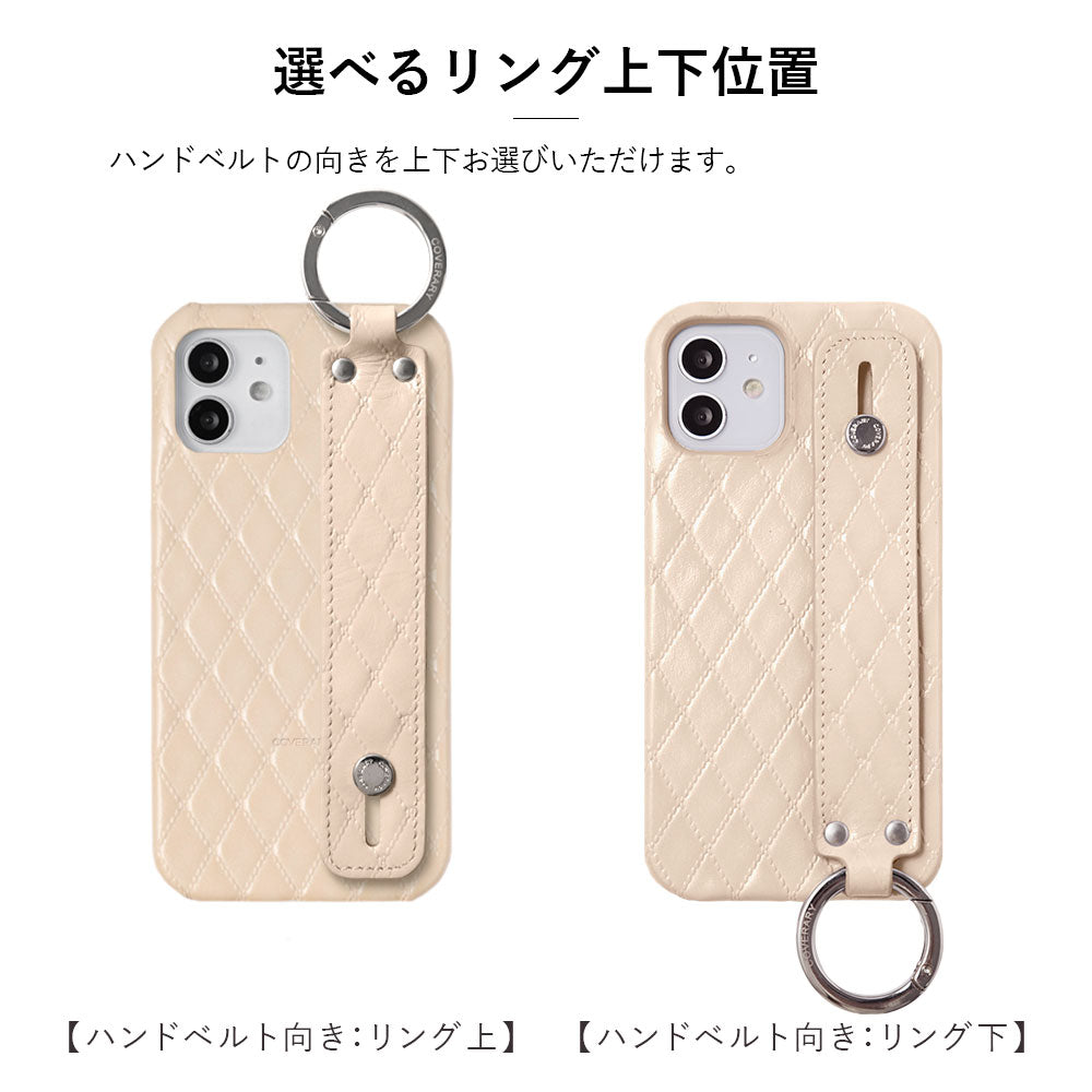 本革 キルティングレザー ストーンデコ ハンドベルト付き 背面ケース
