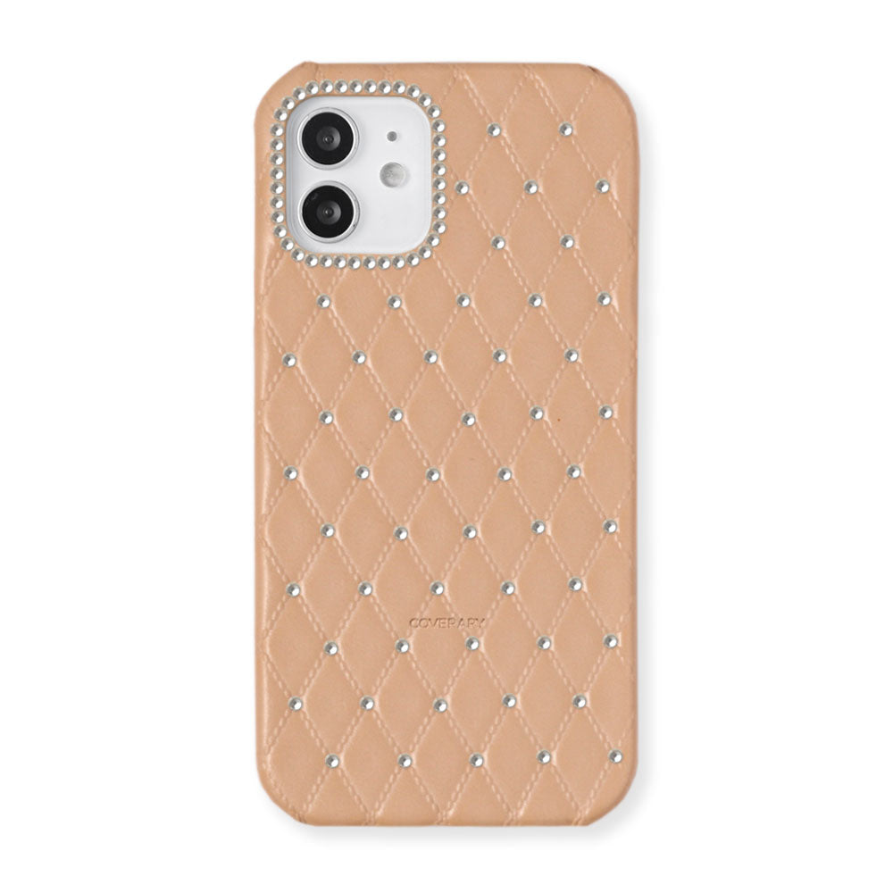 Coque arrière en cuir véritable matelassé avec décoration en pierre pour la série Galaxy