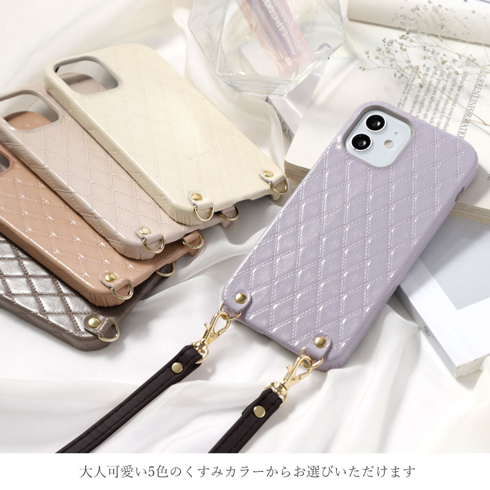 本革 キルティングレザー ショルダーストラップ付き 背面ケース