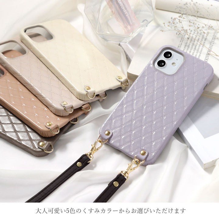 本革 キルティングレザー ショルダーストラップ付き 背面ケース