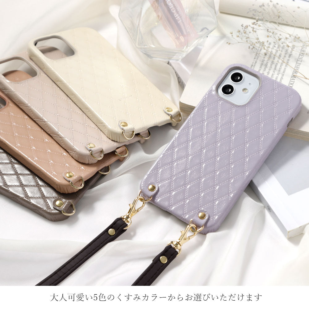 本革 キルティングレザー ショルダーストラップ付き 背面ケース Xperiaシリーズ