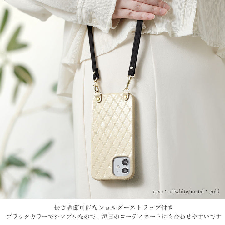 本革 キルティングレザー ショルダーストラップ付き 背面ケース Xperiaシリーズ