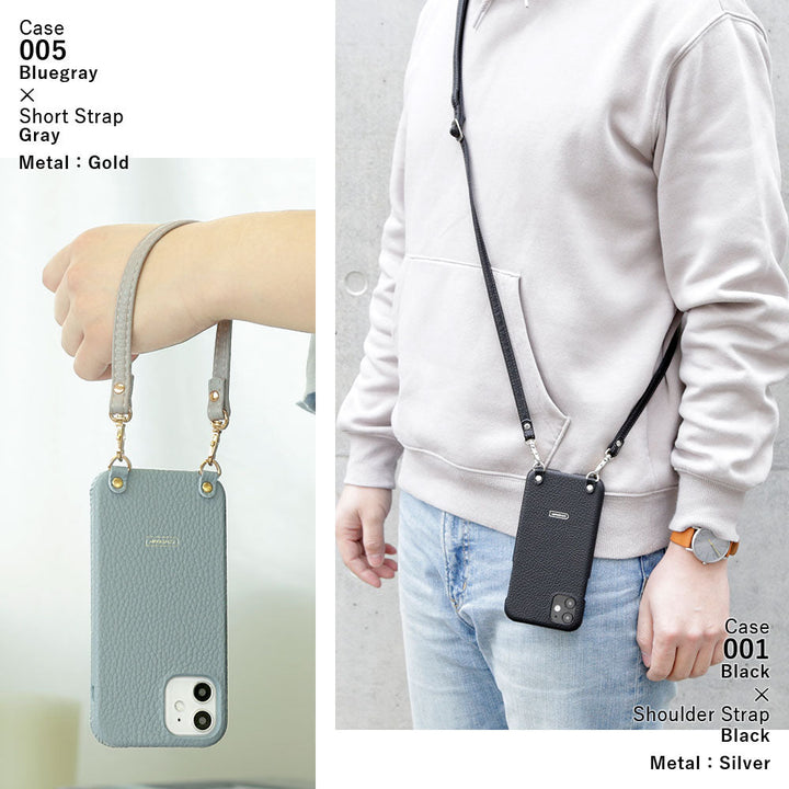 Genuine leather 32 colors Italian shrink leather with short & shoulder strap back case for iPhone series