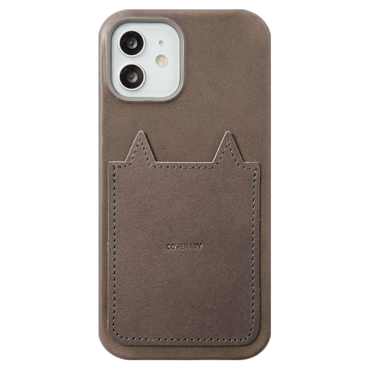 Genuine leather Tochigi leather with cat pocket back case for iPhone series