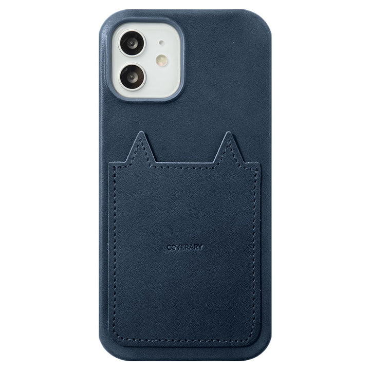 Genuine leather Tochigi leather with cat pocket back case for iPhone series