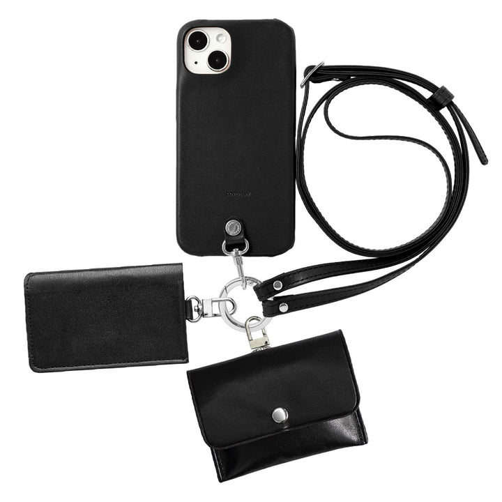 Genuine Leather Tochigi Leather 4-Piece Set A Earphone Case Card Case with Shoulder Strap Back Case
