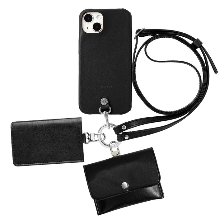 Ensemble de 4 pièces en cuir véritable Tochigi : étui pour écouteurs, porte-cartes, avec bandoulière, étui arrière pour la série iPhone