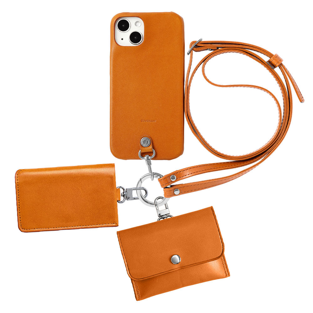 Ensemble de 4 pièces en cuir véritable Tochigi : étui pour écouteurs, porte-cartes, avec bandoulière, étui arrière pour la série iPhone