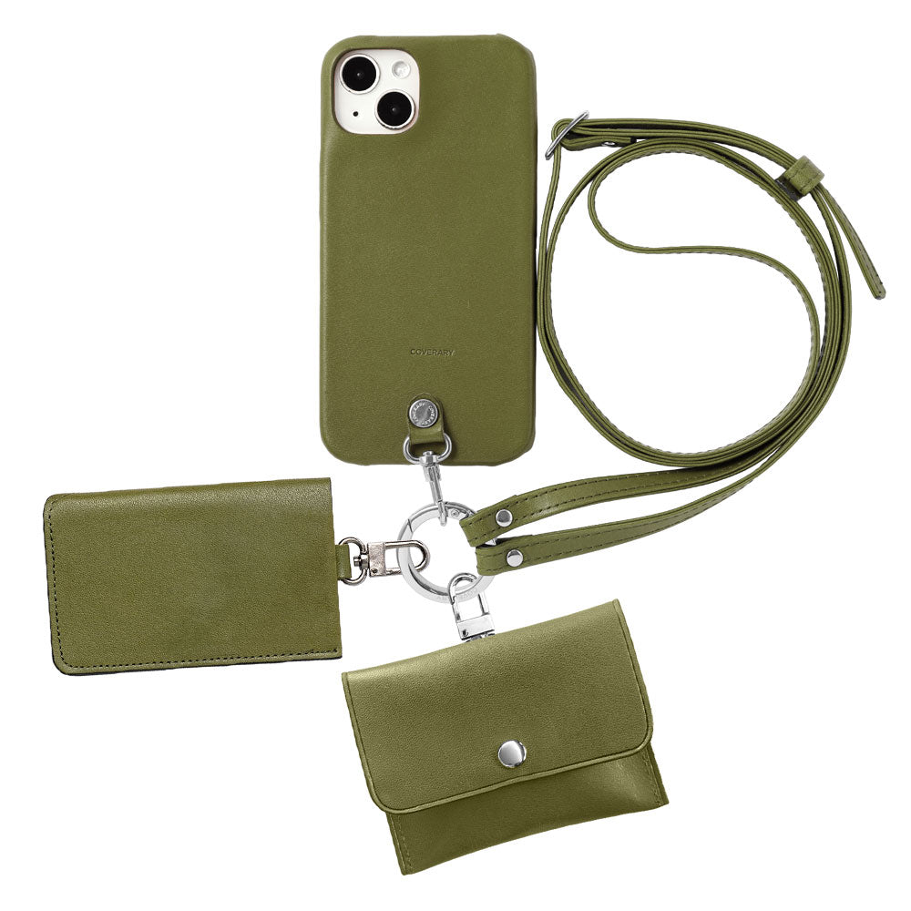 Cuir véritable Cuir Tochigi Ensemble de 4 pièces A Étui pour écouteurs Étui à cartes Avec sangle d&
