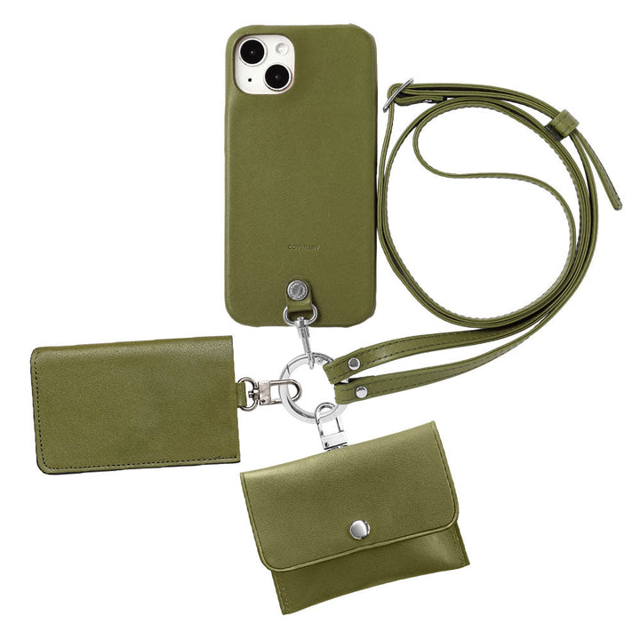 Genuine Leather Tochigi Leather 4-Piece Set A Earphone Case Card Case with Shoulder Strap Back Case AQUOS Series
