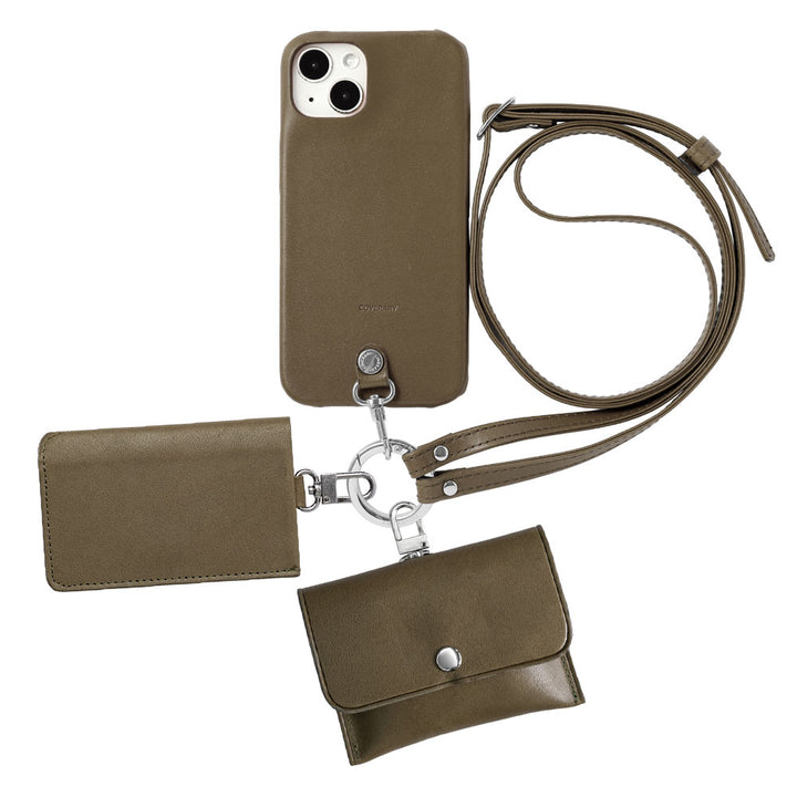 Genuine Leather Tochigi Leather 4-Piece Set A Earphone Case Card Case with Shoulder Strap Back Case
