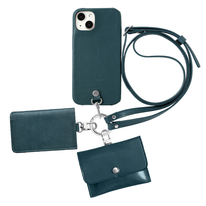 Genuine Leather Tochigi Leather 4-Piece Set A Earphone Case Card Case with Shoulder Strap Back Case