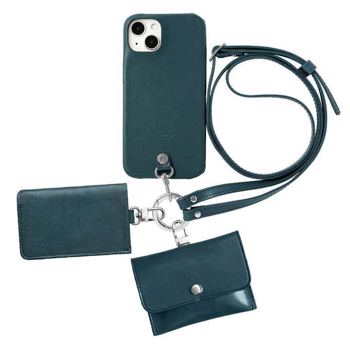 Cuir véritable Cuir Tochigi Ensemble de 4 pièces A Étui pour écouteurs Étui à cartes Avec sangle d&