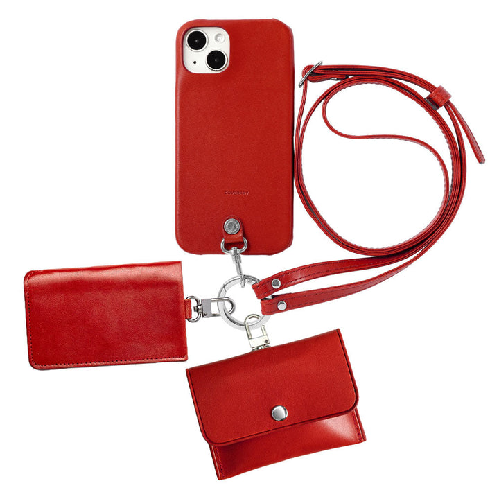 Cuir véritable Cuir Tochigi Ensemble de 4 pièces A Étui pour écouteurs Étui à cartes Avec sangle d&