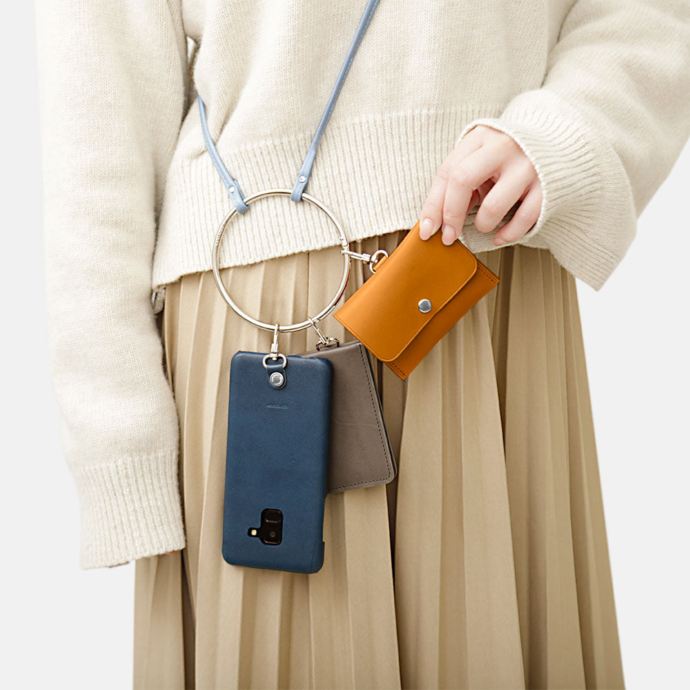 本革 栃木レザー 4点セットA イヤホンケース カードケース ショルダーストラップ付き 背面ケース Galaxyシリーズ