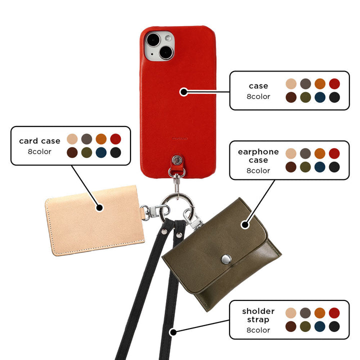 Genuine Leather Tochigi Leather 4-Piece Set A Earphone Case Card Case with Shoulder Strap Back Case AQUOS Series