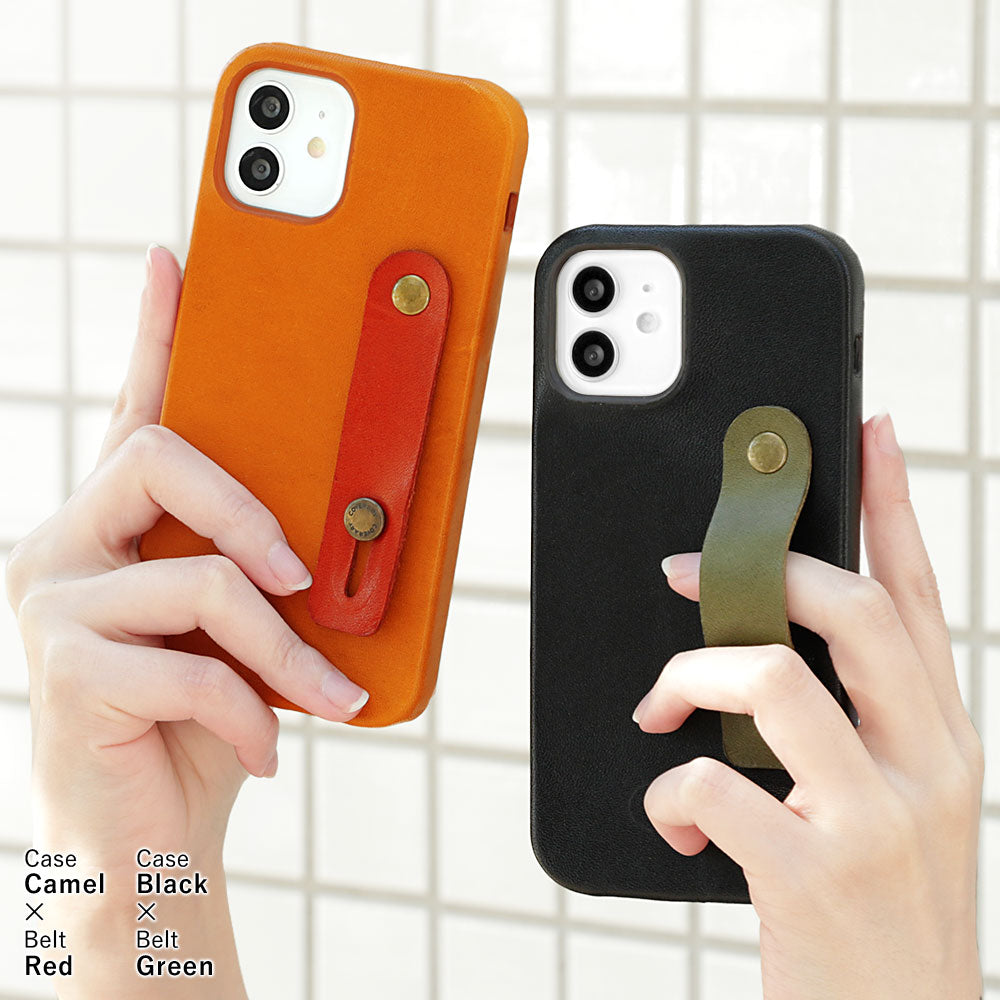 本革 栃木レザー フィンガーベルト付き 背面ケース iPhoneシリーズ