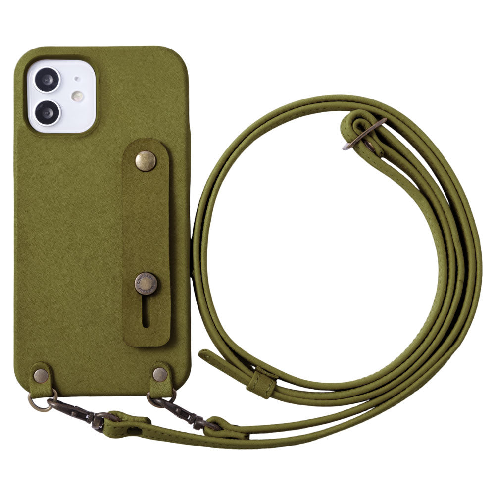 本革 栃木レザー フィンガーベルト&ショルダーストラップ付き 背面ケース iPhoneシリーズ