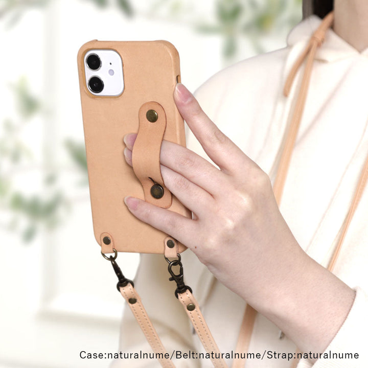 本革 栃木レザー フィンガーベルト&ショルダーストラップ付き 背面ケース Xperiaシリーズ