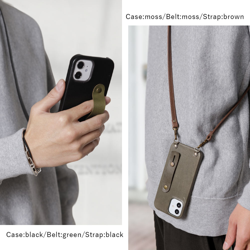 Genuine leather Tochigi leather finger belt & shoulder strap attached back case AQUOS series