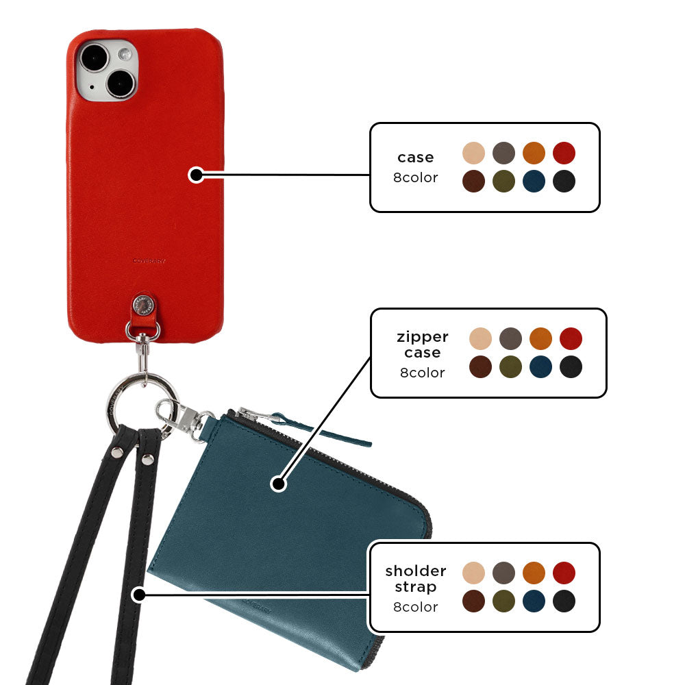 Genuine Leather Tochigi Leather 3-Piece Set C Mini Wallet &amp; Ring Shoulder Strap (with Metal Fittings) Included Back Case Xperia Series