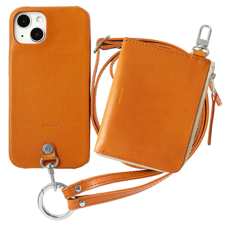 Genuine Leather Tochigi Leather 3-Piece Set C Mini Wallet &amp; Ring Shoulder Strap (with Metal Fittings) Included Back Case Xperia Series