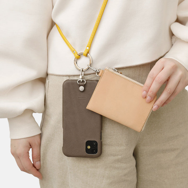 本革 栃木レザー 3点セットC ミニウォレット & リングショルダーストラップ（金具あり）付き 背面ケース iPhoneシリーズ