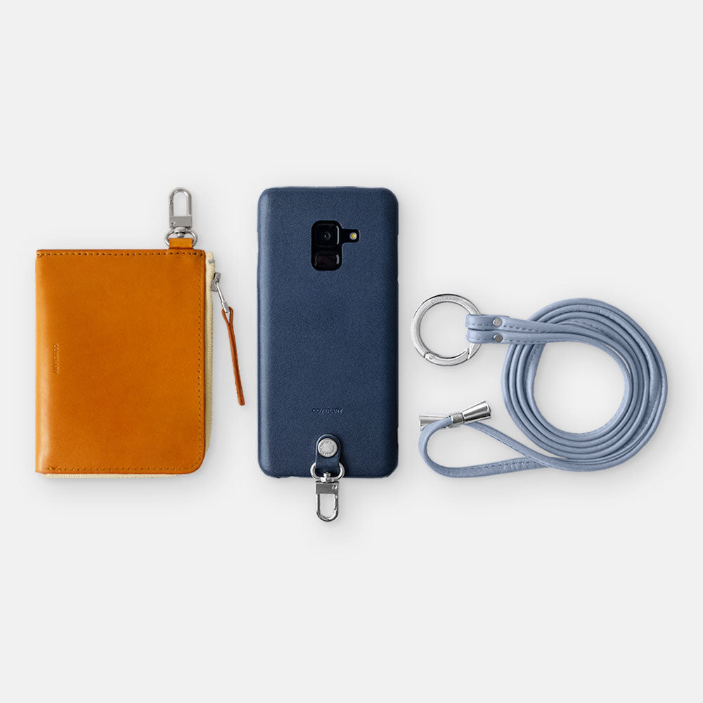 本革 栃木レザー 3点セットC ミニウォレット & リングショルダーストラップ（金具あり）付き 背面ケース iPhoneシリーズ