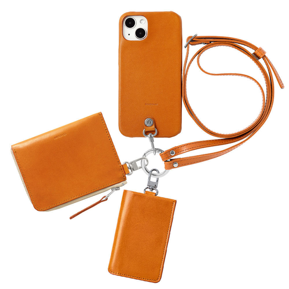 Ensemble de 4 pièces en cuir véritable Tochigi, mini portefeuille, porte-cartes, avec bandoulière (avec ferrures) et étui arrière