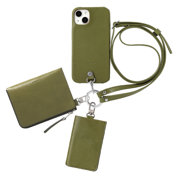 Ensemble de 4 pièces en cuir véritable Tochigi, mini portefeuille, porte-cartes, avec bandoulière (avec ferrures) et étui arrière