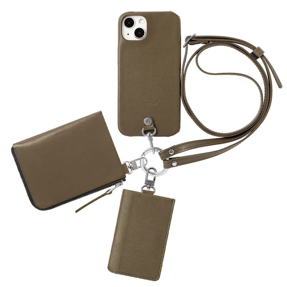 Ensemble de 4 pièces en cuir véritable Tochigi, mini portefeuille, porte-cartes, avec bandoulière (avec ferrures) et étui arrière