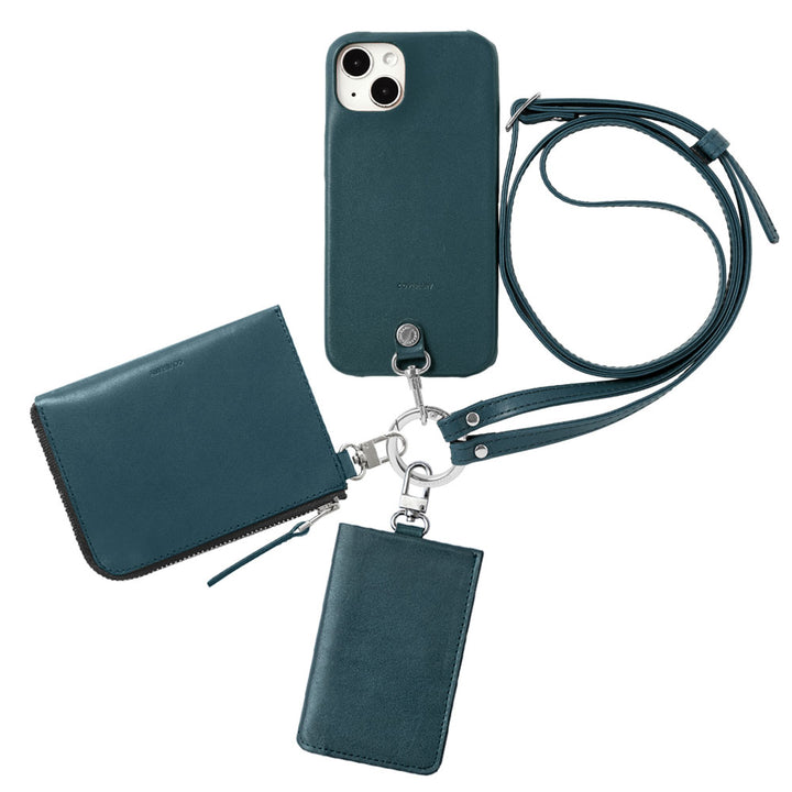 Ensemble de 4 pièces en cuir véritable Tochigi, mini portefeuille, porte-cartes, avec bandoulière (avec ferrures) et étui arrière