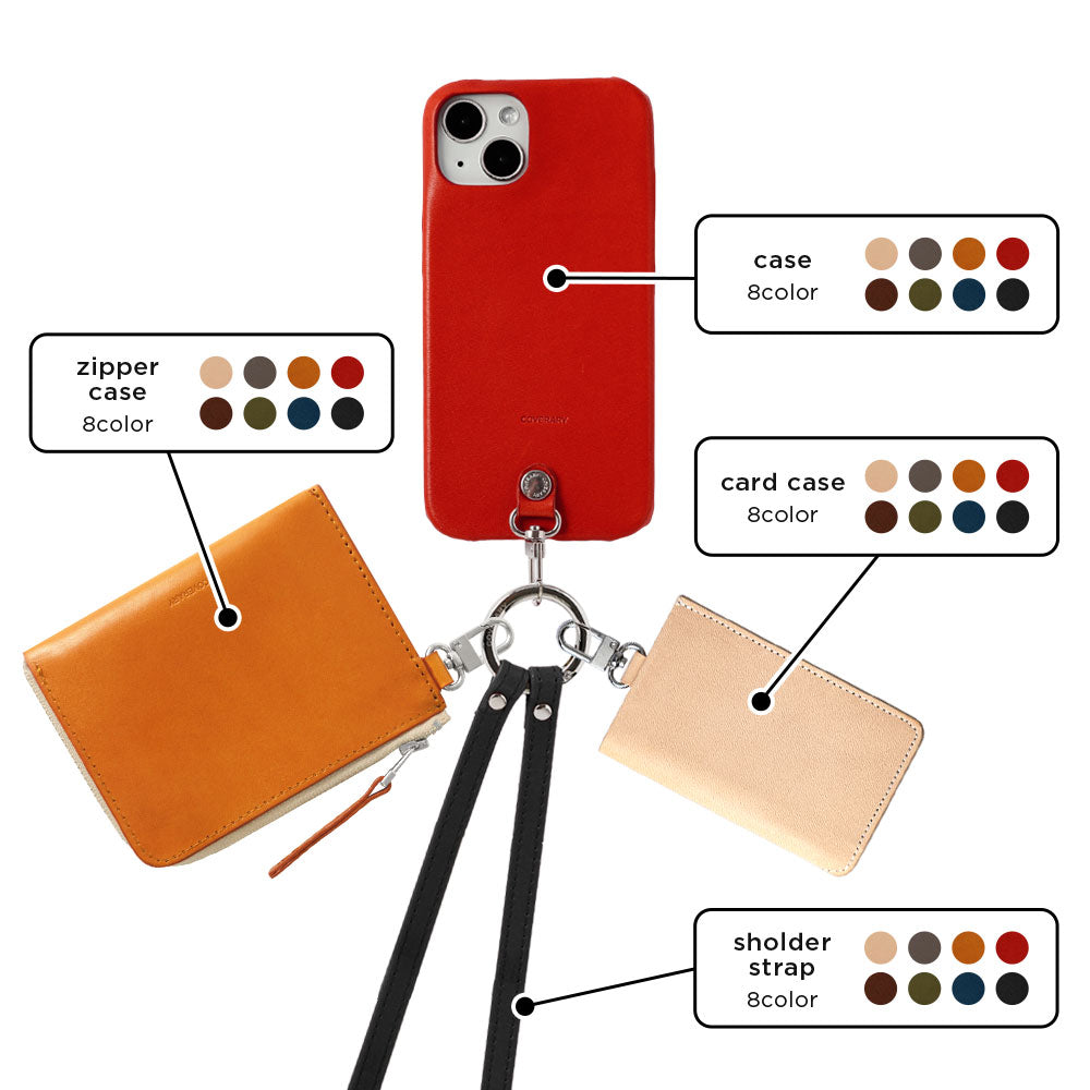 Ensemble de 4 pièces en cuir véritable Tochigi, mini portefeuille, porte-cartes, avec bandoulière (avec ferrures) et étui arrière