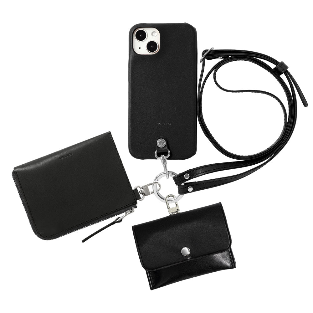 Genuine leather Tochigi leather 4-piece set C mini wallet earphone case with shoulder strap back case Xperia series