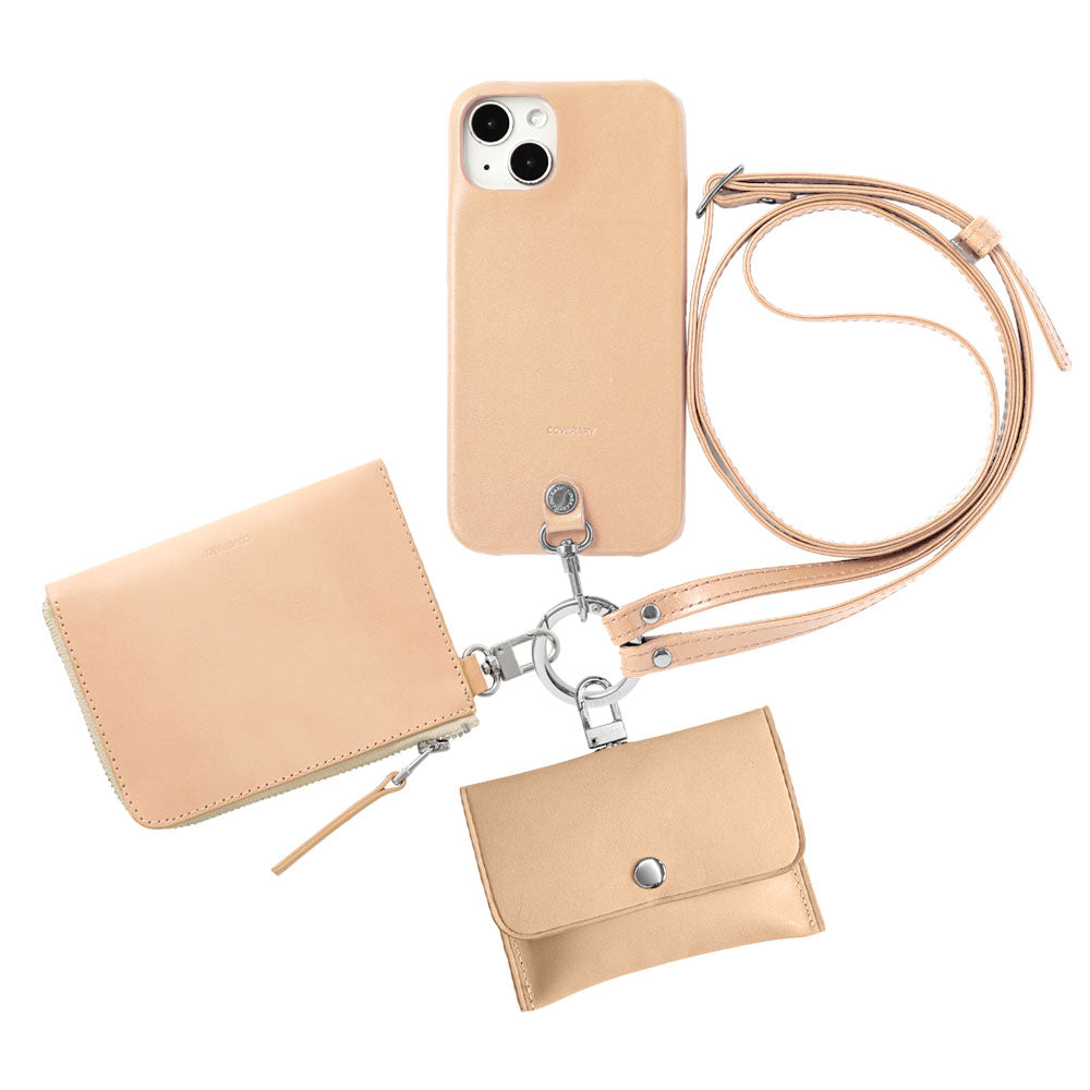 Genuine leather Tochigi leather 4-piece set C mini wallet earphone case with shoulder strap back case Xperia series