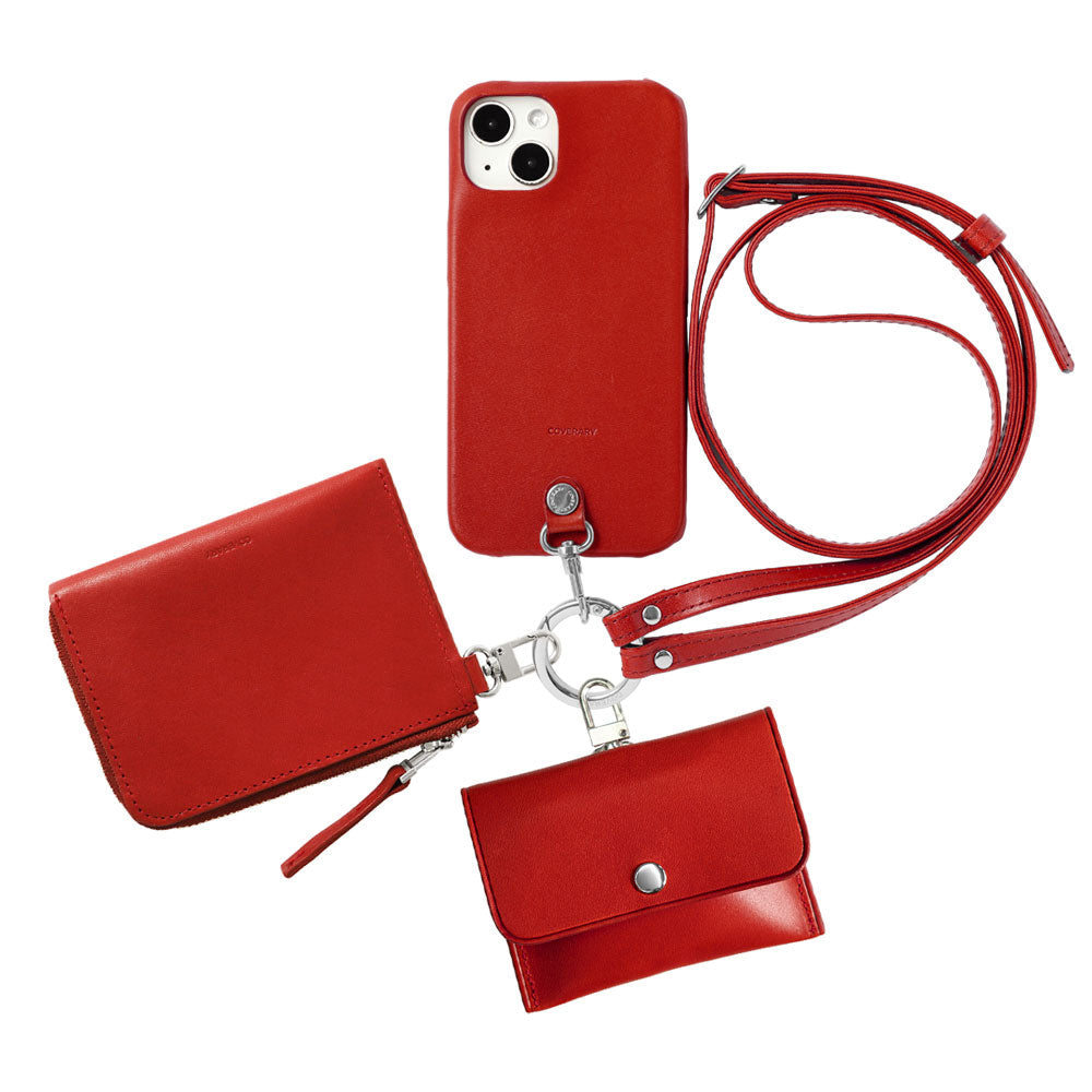 Genuine leather Tochigi leather 4-piece set C mini wallet earphone case with shoulder strap back case Xperia series