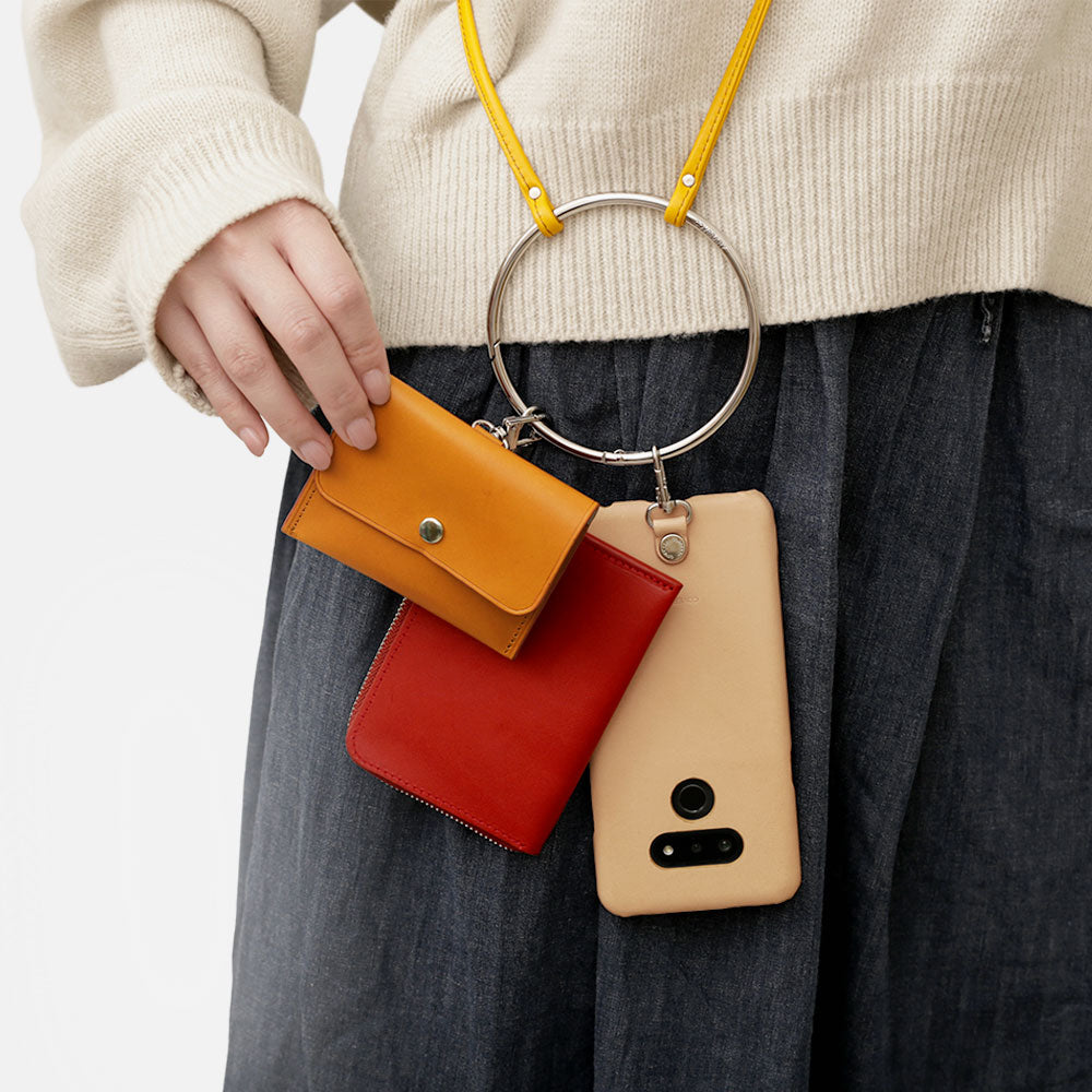 Genuine Leather Tochigi Leather 4-Piece Set C Mini Wallet Earphone Case with Shoulder Strap Back Case Galaxy Series