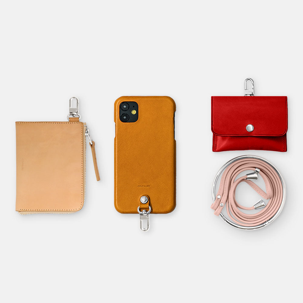 Genuine leather Tochigi leather 4-piece set C mini wallet earphone case with shoulder strap back case AQUOS series