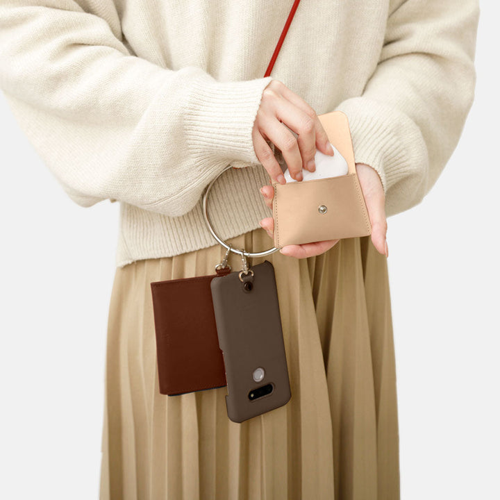 Genuine leather Tochigi leather 4-piece set C mini wallet earphone case with shoulder strap back case AQUOS series