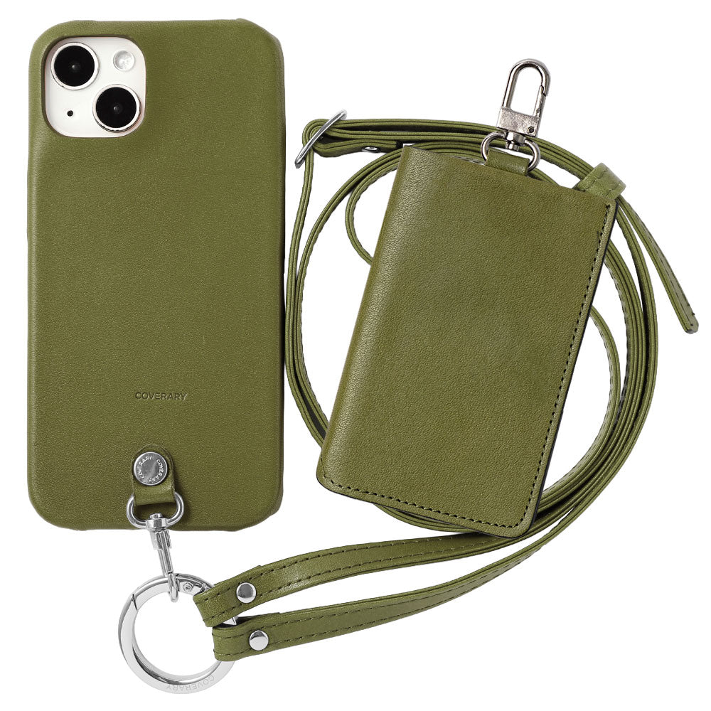 Genuine Leather Tochigi Leather 3-Piece Set B with Card Case &amp; Ring Shoulder Strap Back Case for iPhone Series