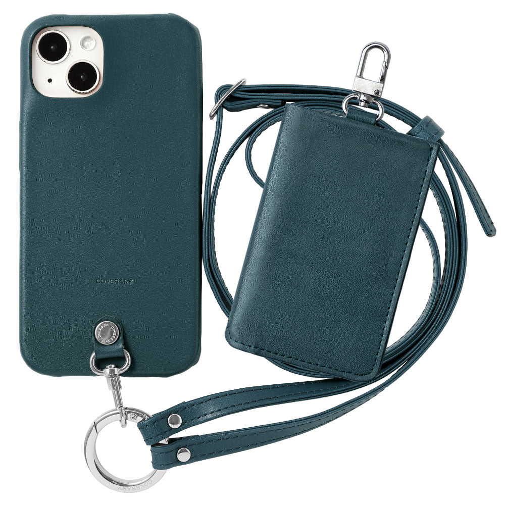 Genuine Leather Tochigi Leather 3-Piece Set B with Card Case &amp; Ring Shoulder Strap Back Case for iPhone Series