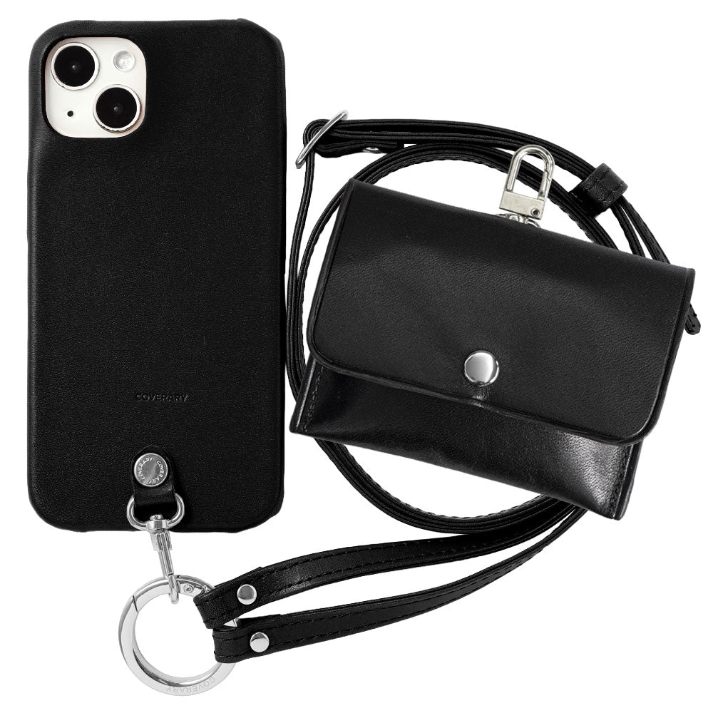 本革 栃木レザー 3点セットA イヤホンケース&amp;リングショルダーストラップ付き 背面ケース iPhoneシリーズ