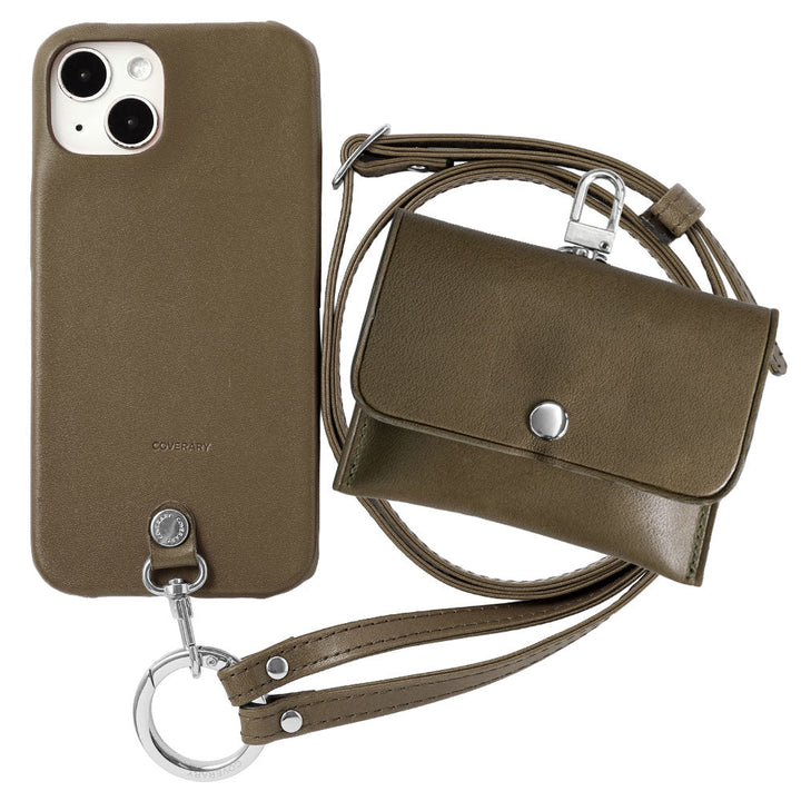 本革 栃木レザー 3点セットA イヤホンケース&amp;リングショルダーストラップ付き 背面ケース iPhoneシリーズ