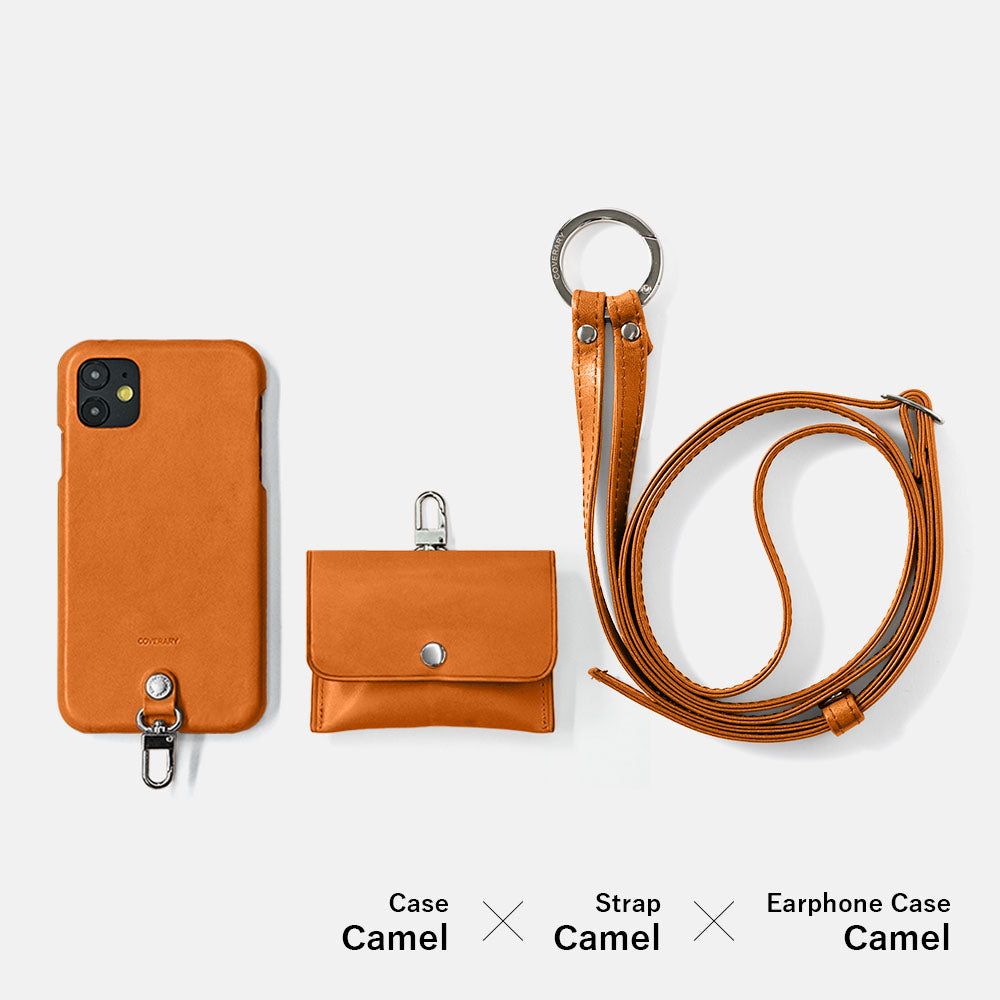 Genuine Leather Tochigi Leather 3-Piece Set A Earphone Case &amp; Ring Shoulder Strap Included Back Case
