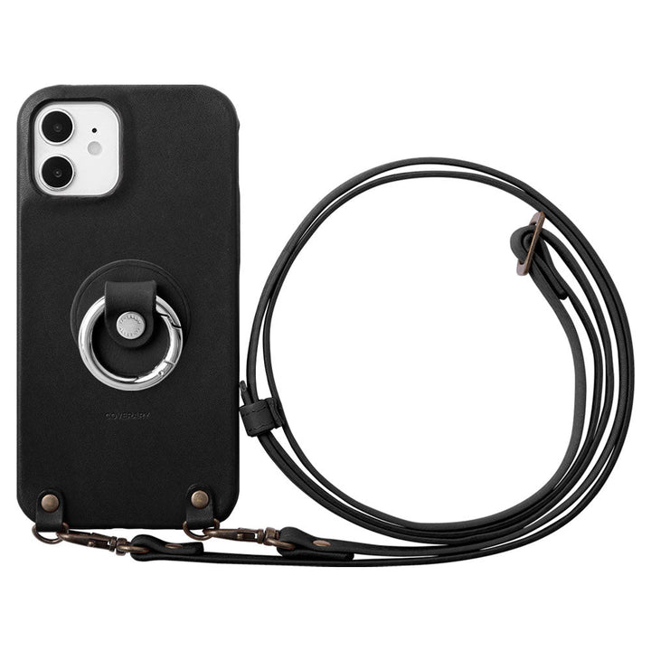 Genuine leather Tochigi leather smartphone ring with shoulder strap back case AQUOS series