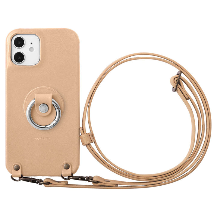 本革 栃木レザー スマホリング ショルダーストラップ付き 背面ケース iPhoneシリーズ