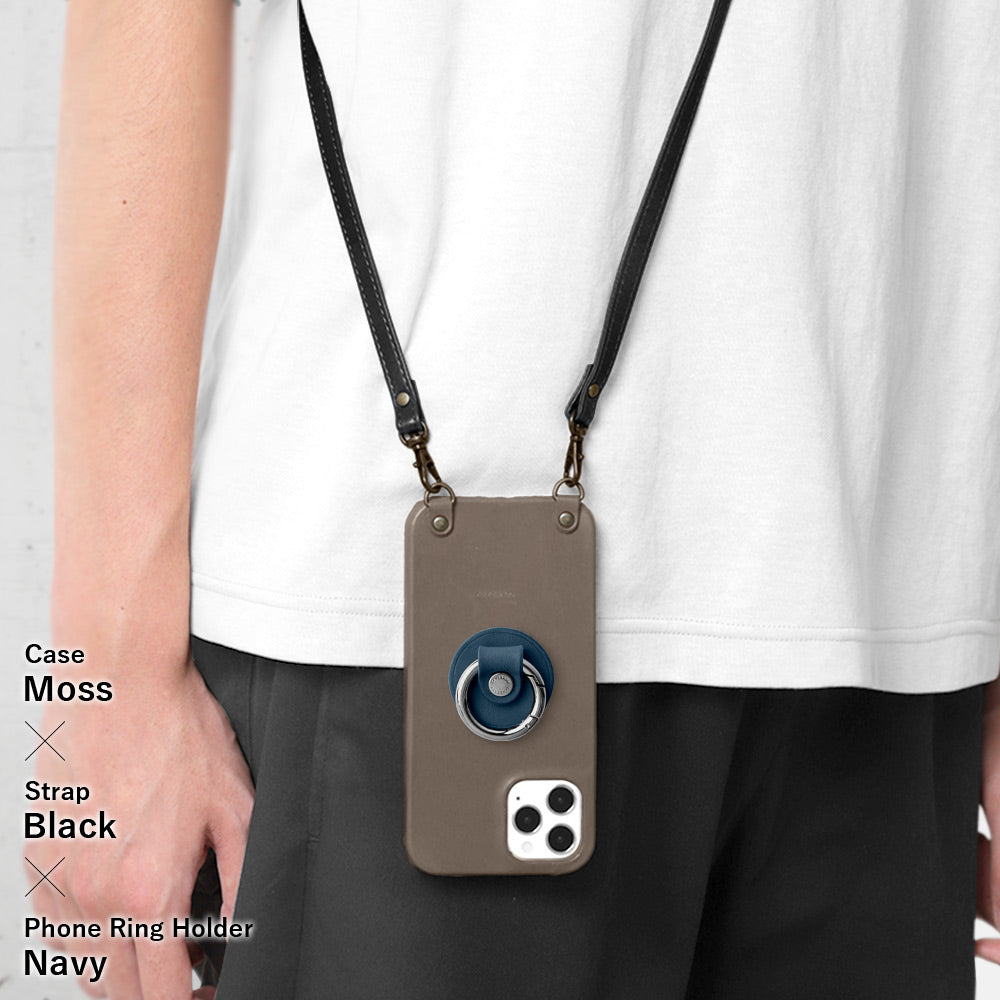 Genuine leather Tochigi leather smartphone ring with shoulder strap back case AQUOS series