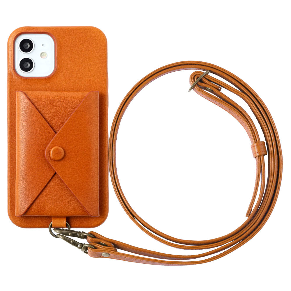 本革 栃木レザー 蓋ありポケット ショルダーストラップ付き 背面ケース iPhoneシリーズ